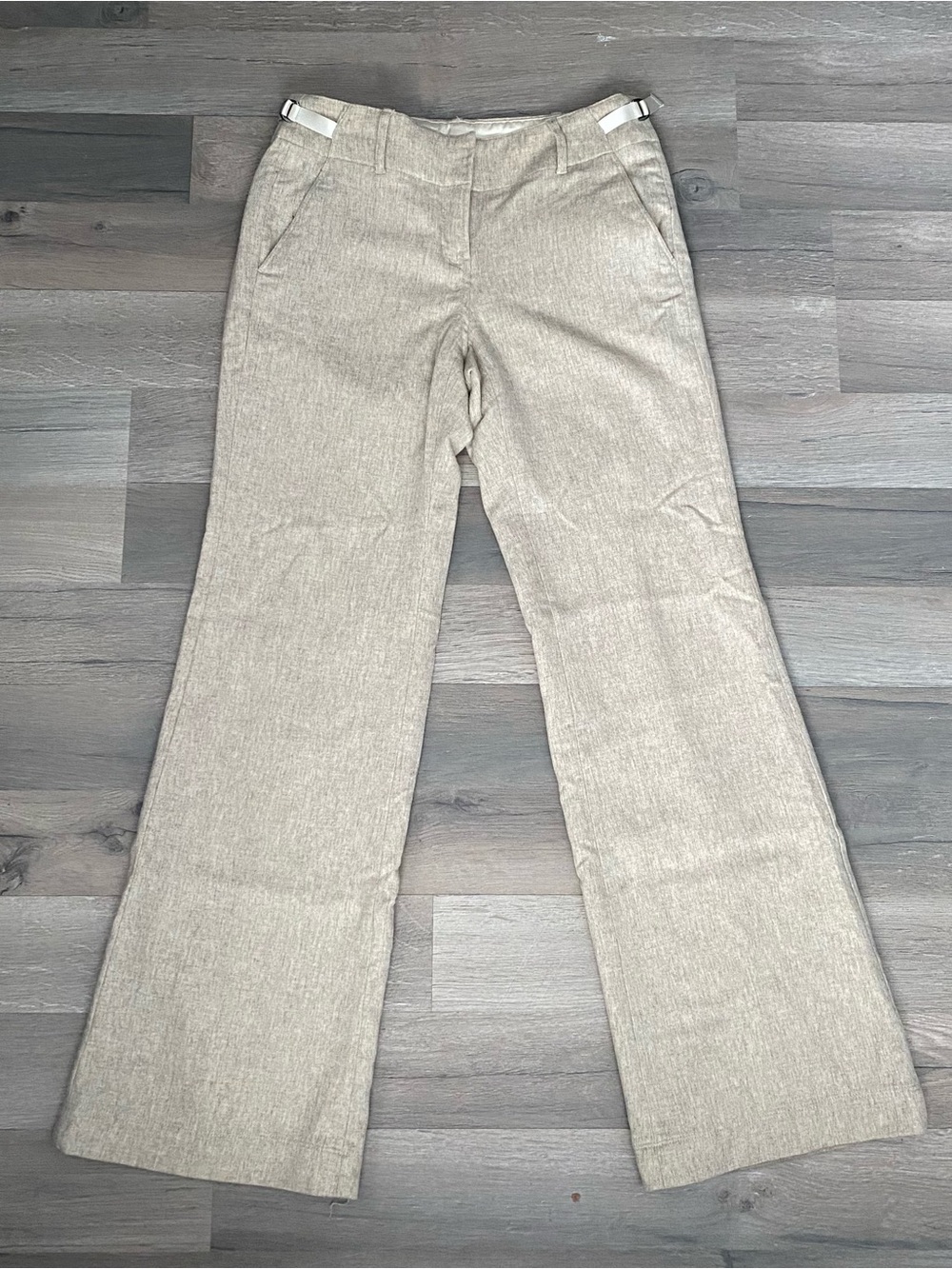 Ann Taylor Wool Blend Wide Leg Pants Cream Size 2 Adjustable Waist Minimalist